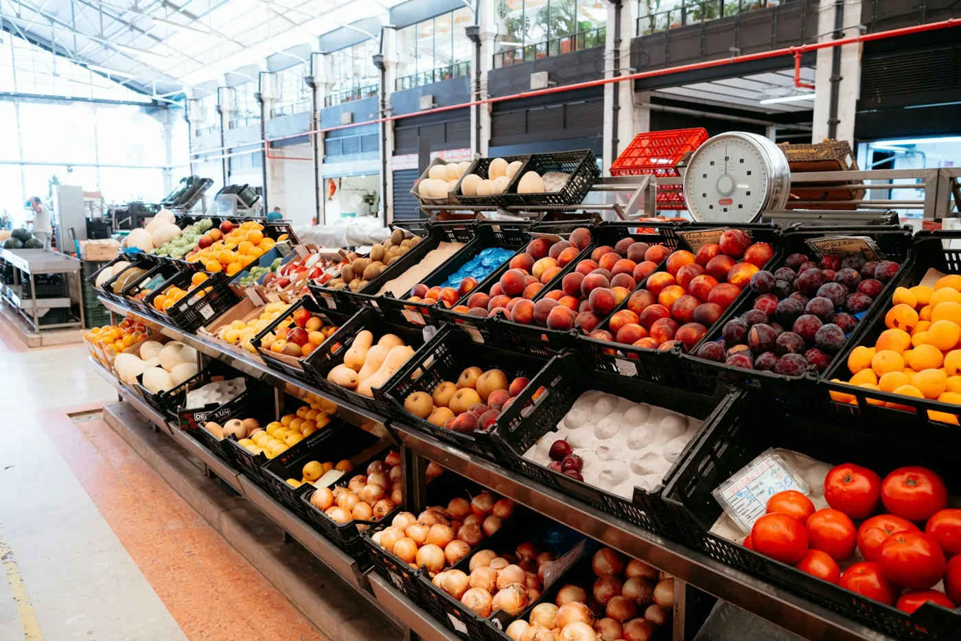 Fresh produce on supermarket shelves